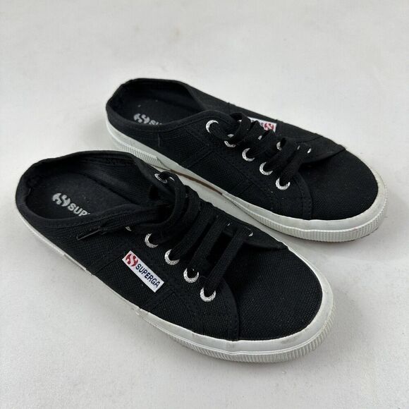 SUPERGA Black Canvas Slip On Mules Slide Sneakers Womens 7.5 Mens 6 Lace Up 2402 - Picture 5 of 12